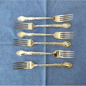 Vintage Korea Silverplate Dinner Forks Flatware Set of 6 Rose Pattern Silverware